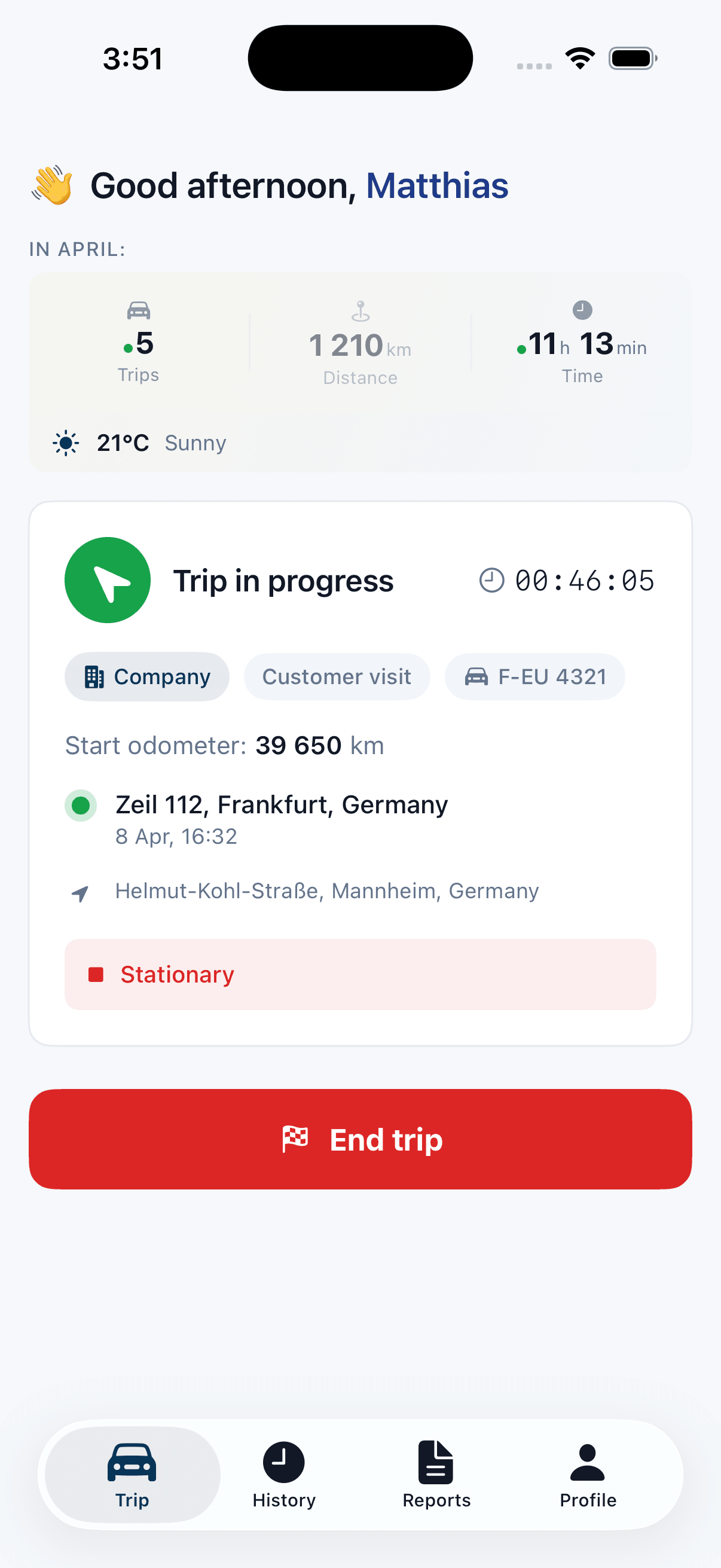 Aroute mobile app recording trips automatically with GPS
