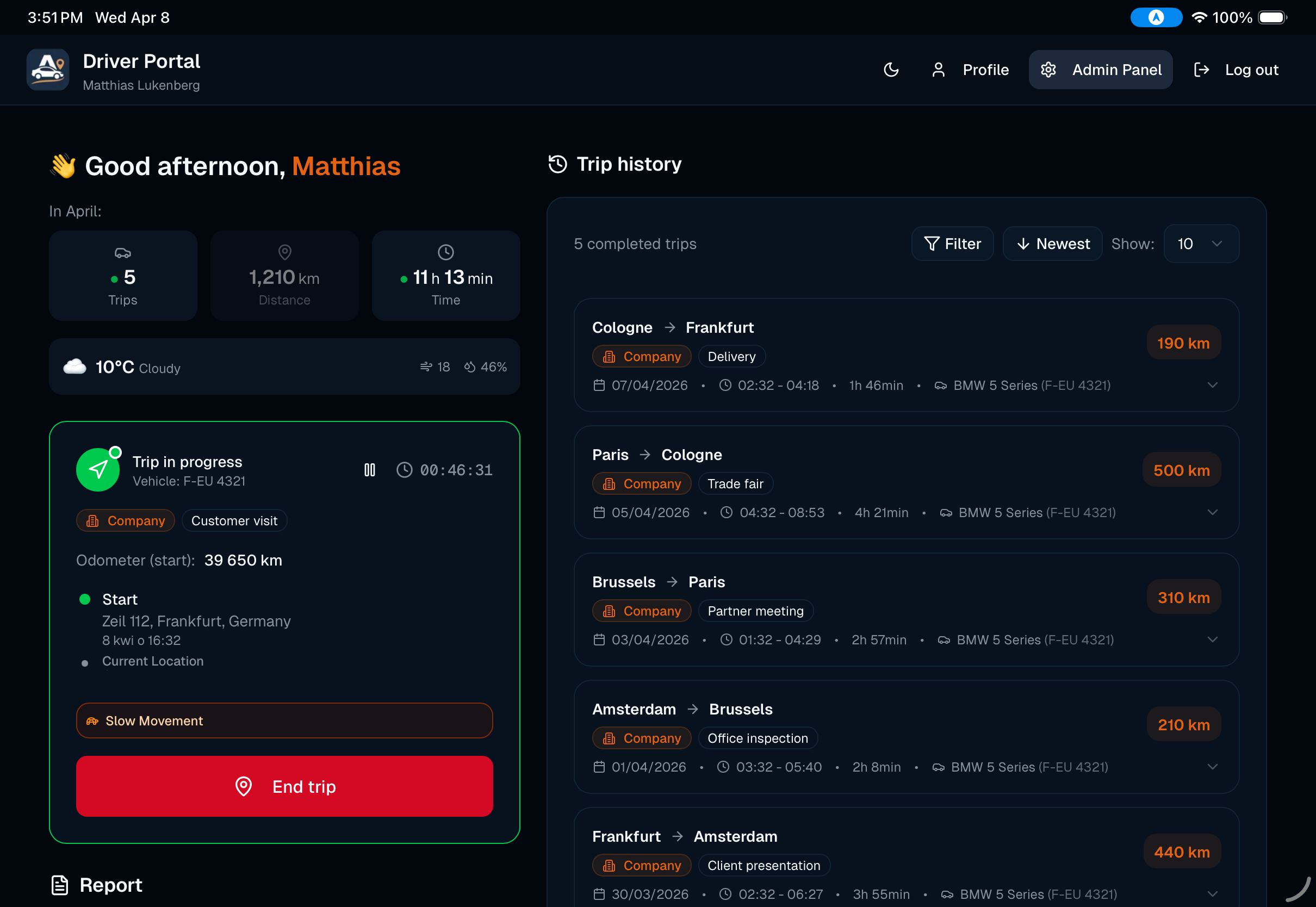 Driver portal - dark mode