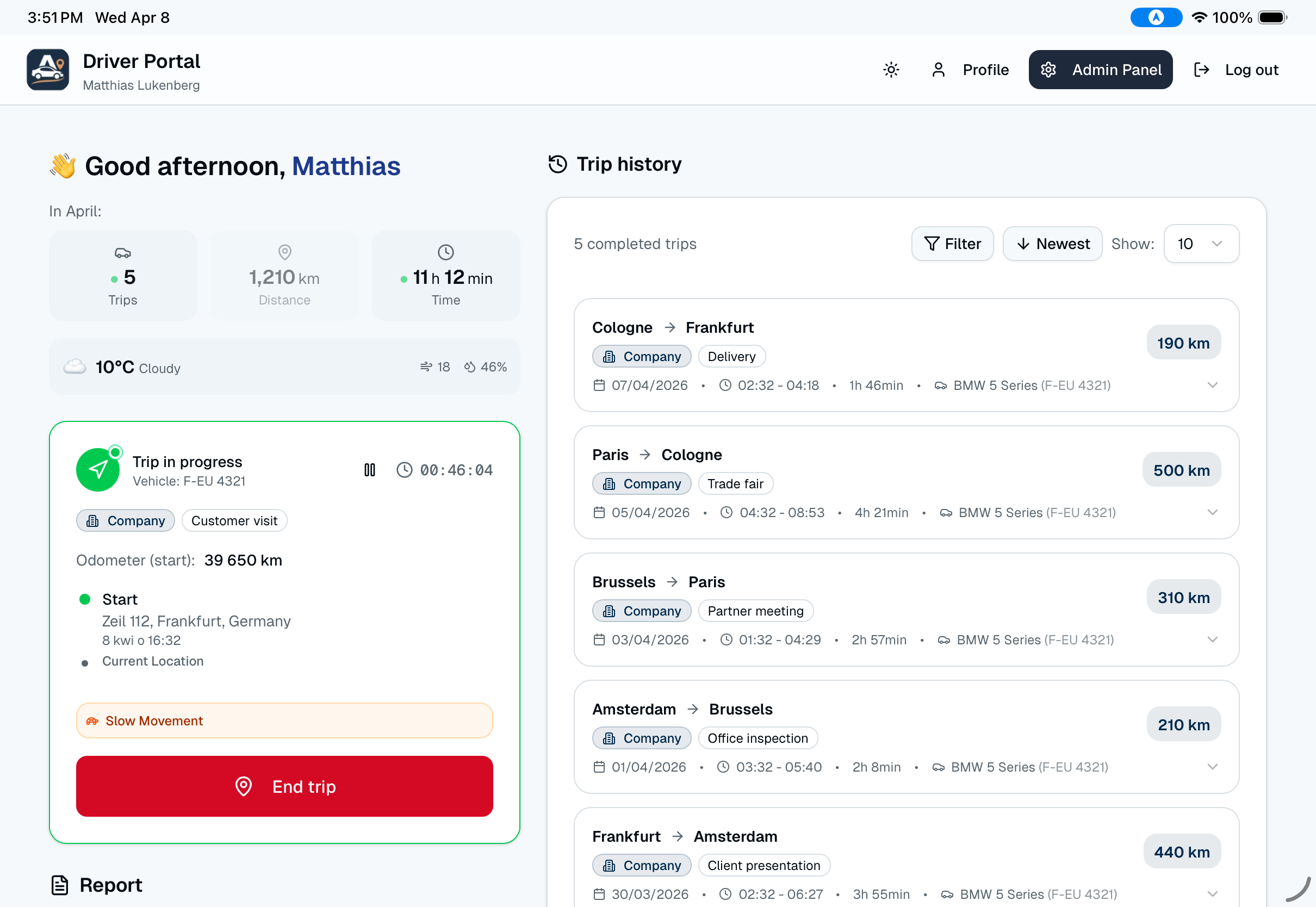 Driver portal - light mode